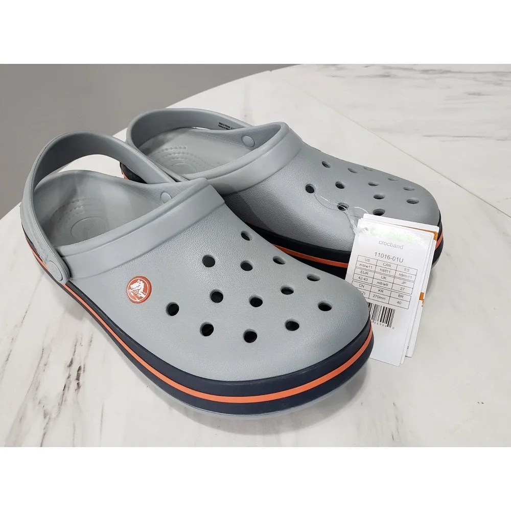 NEW MENS 9 CROCS Crocband Clog Gray Black Orange 11016-01U